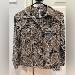 NY Collection Petite Woman Long Sleeve Printed Utility Button Up Shirt - S/M